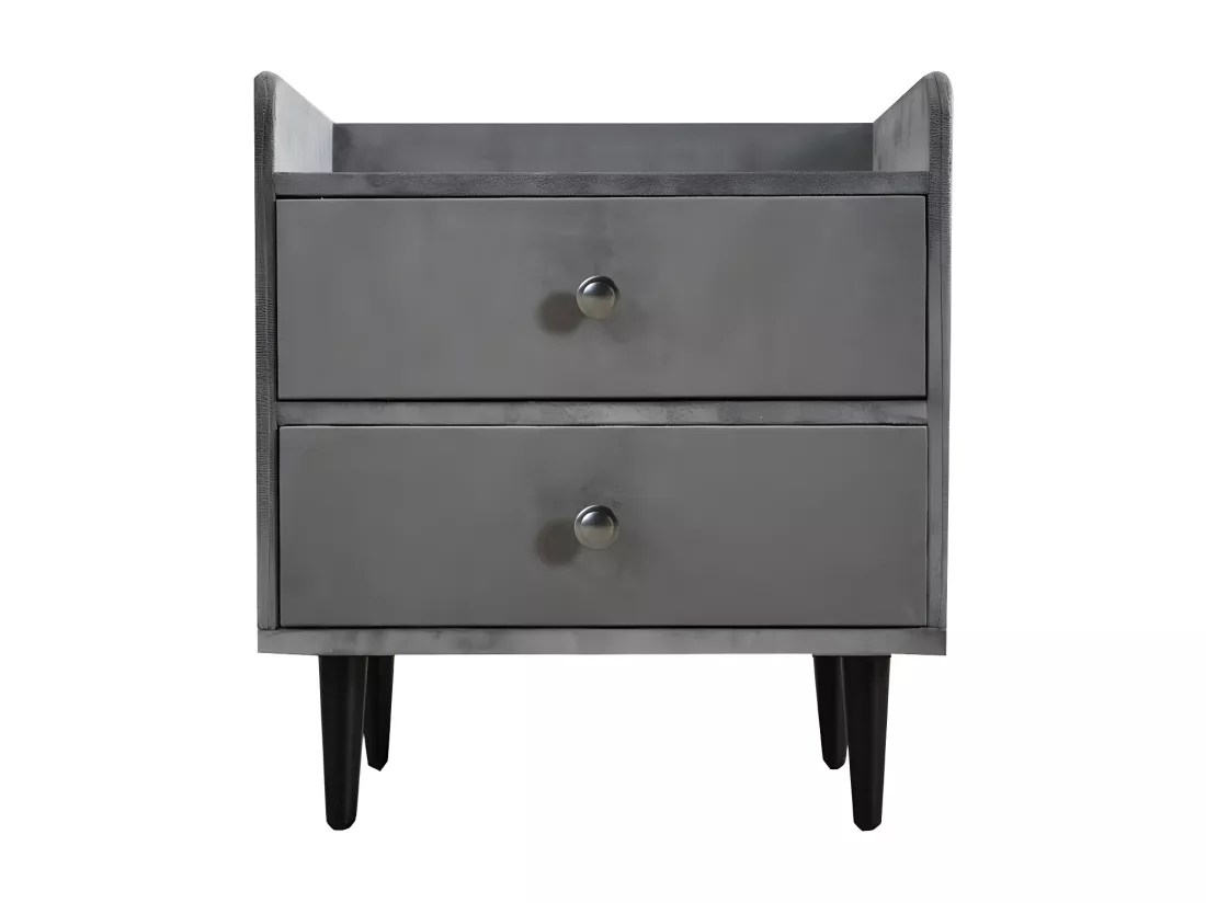 Table de chevet tapissée en velours - avec 2 tiroirs - Gris