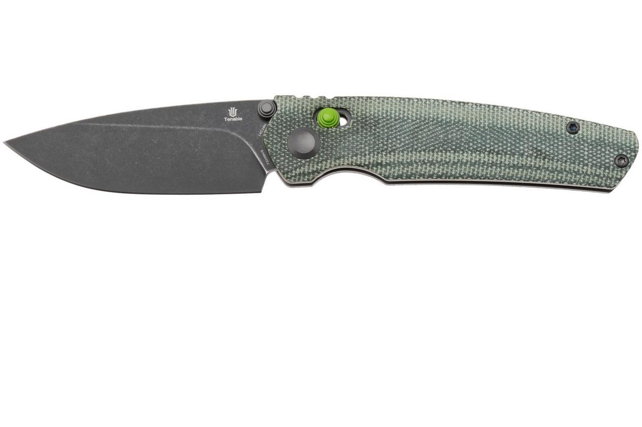 Tenable Knives Raven T2109V5 Blackwashed 14C28N, Green Micarta, zakmes, Black Bird Blades design