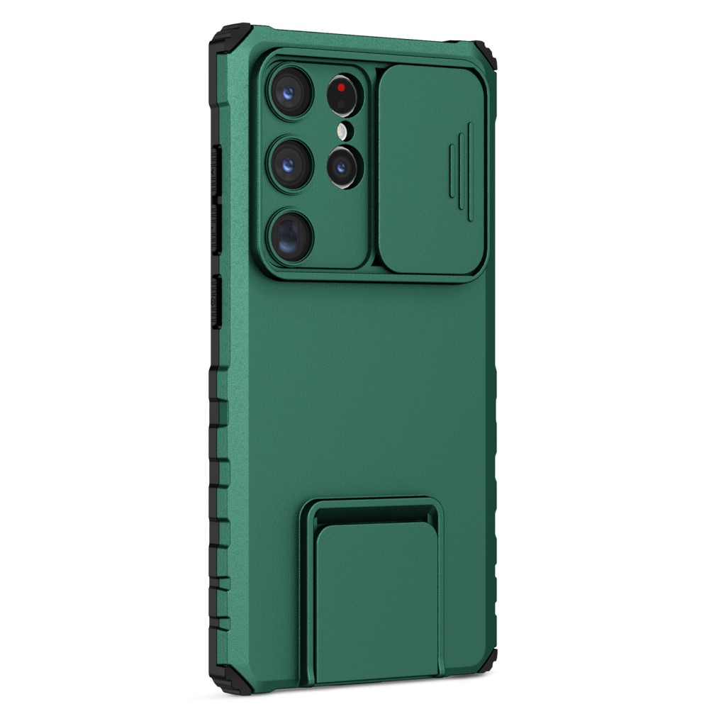 Samsung Galaxy S24 Ultra Hybrid Outdoor Hardcase Hülle mit Cam-Slider   Kickstand - Grün (Matt)