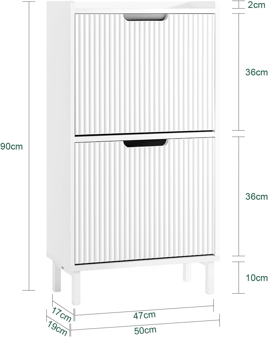 SoBuy Schuhschrank schmal mit 2 Klappen Platzsparender Schuhkipper Hoch Kommode Schuhregal geschlossen Flurschrank für Diele, Flur 50x90x19cm Weiß FSR177-W