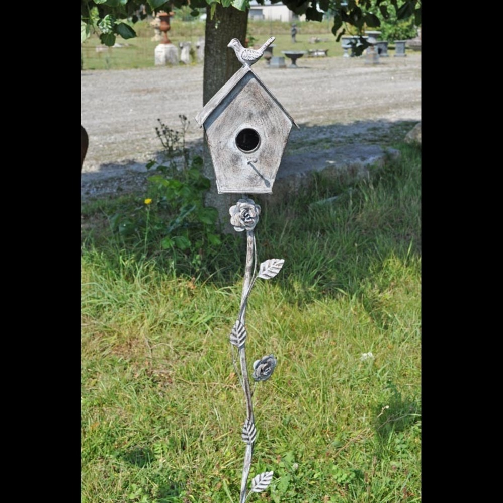 Nichoir oiseaux tuteur patiné gris16x12x137cm