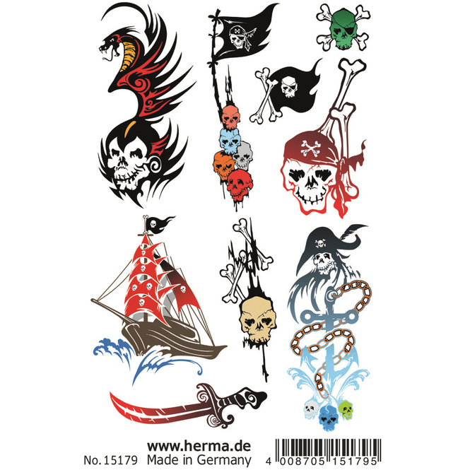 Kindertattoos - Pirat - 9 Stück