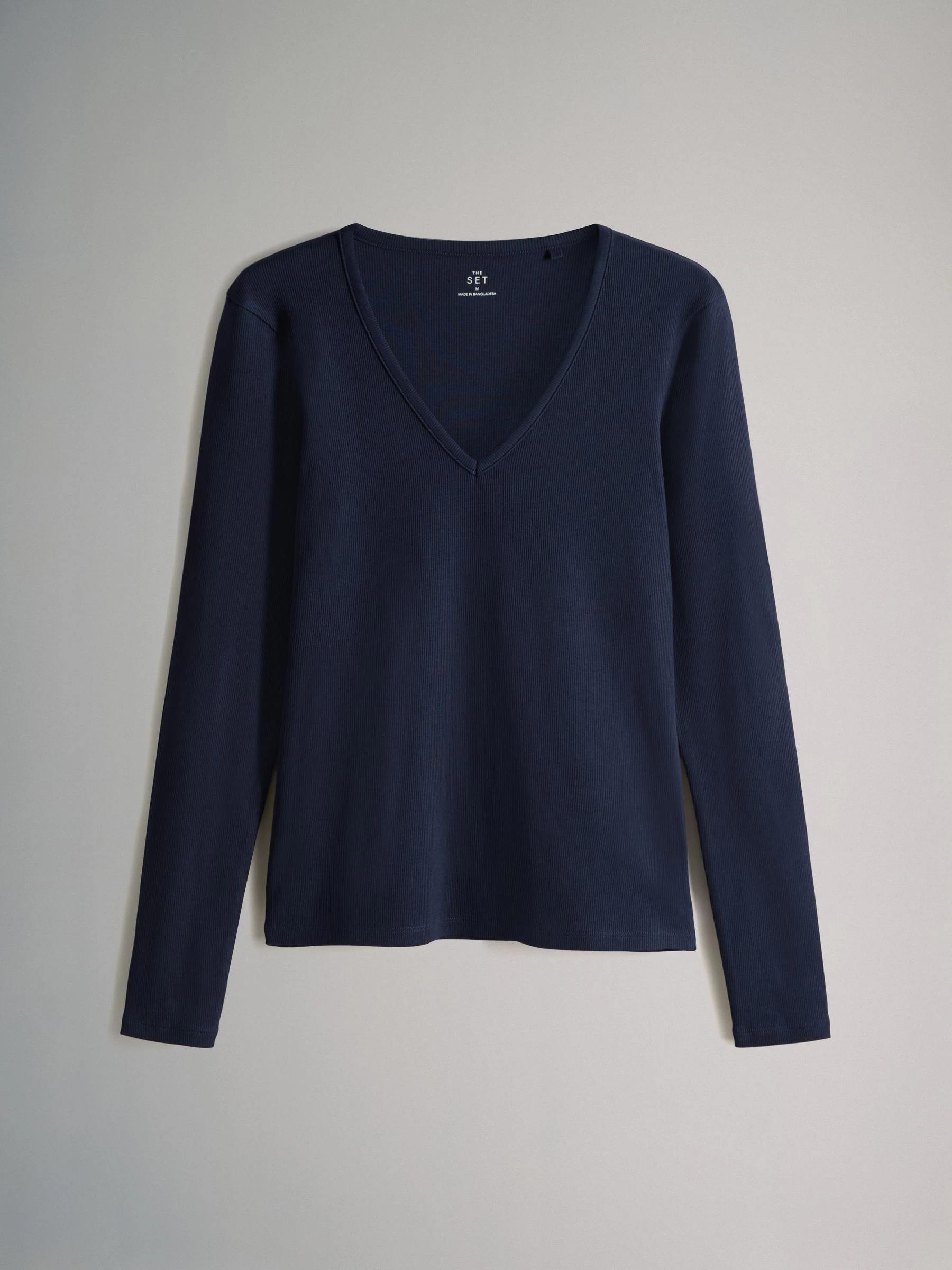 Marineblauw/Bruin/Strepen/Crème - The Set 4 Pack V-Neck Ribbed Long Sleeve T-Shirts