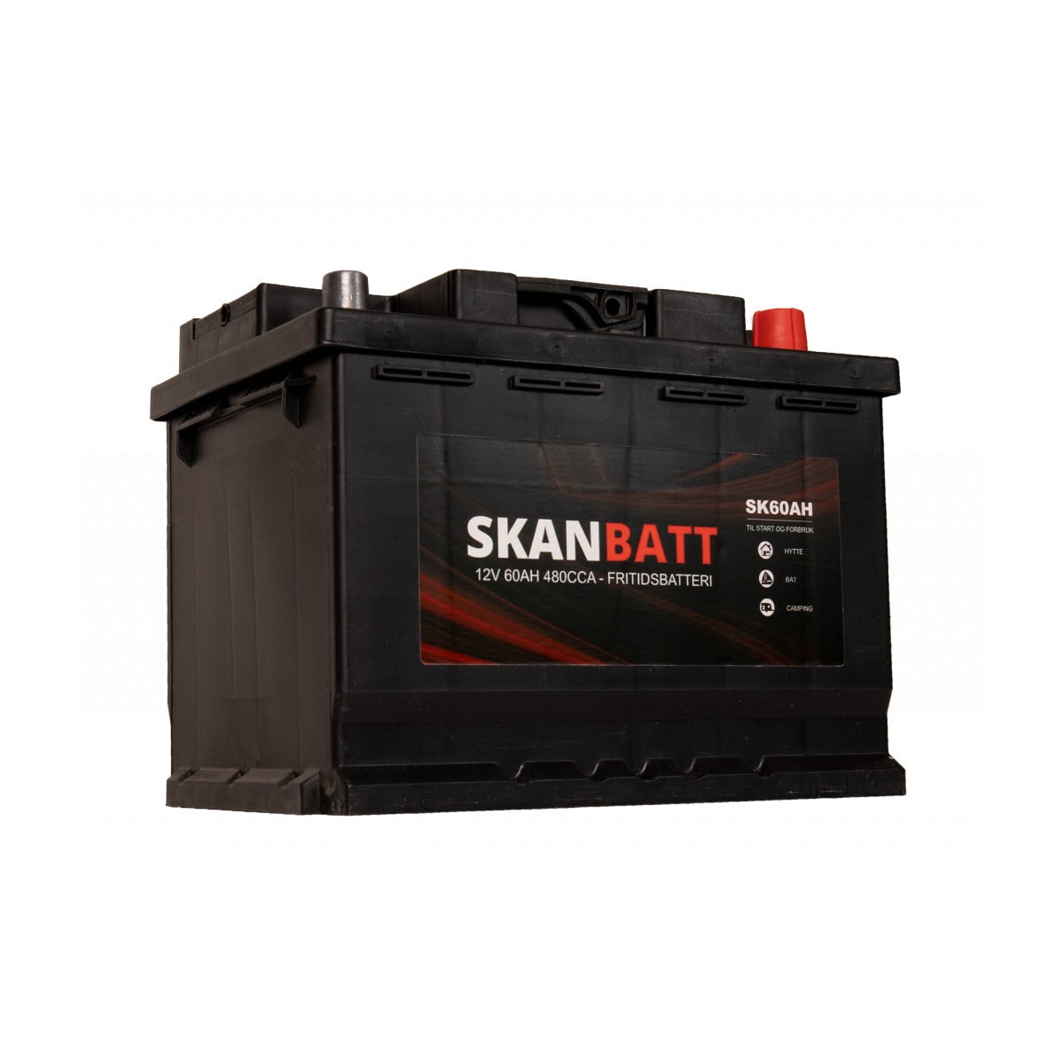 SKANBATT Fritidsbatteri 12V 60AH 480CCA (242x175x190/190mm) +høyre