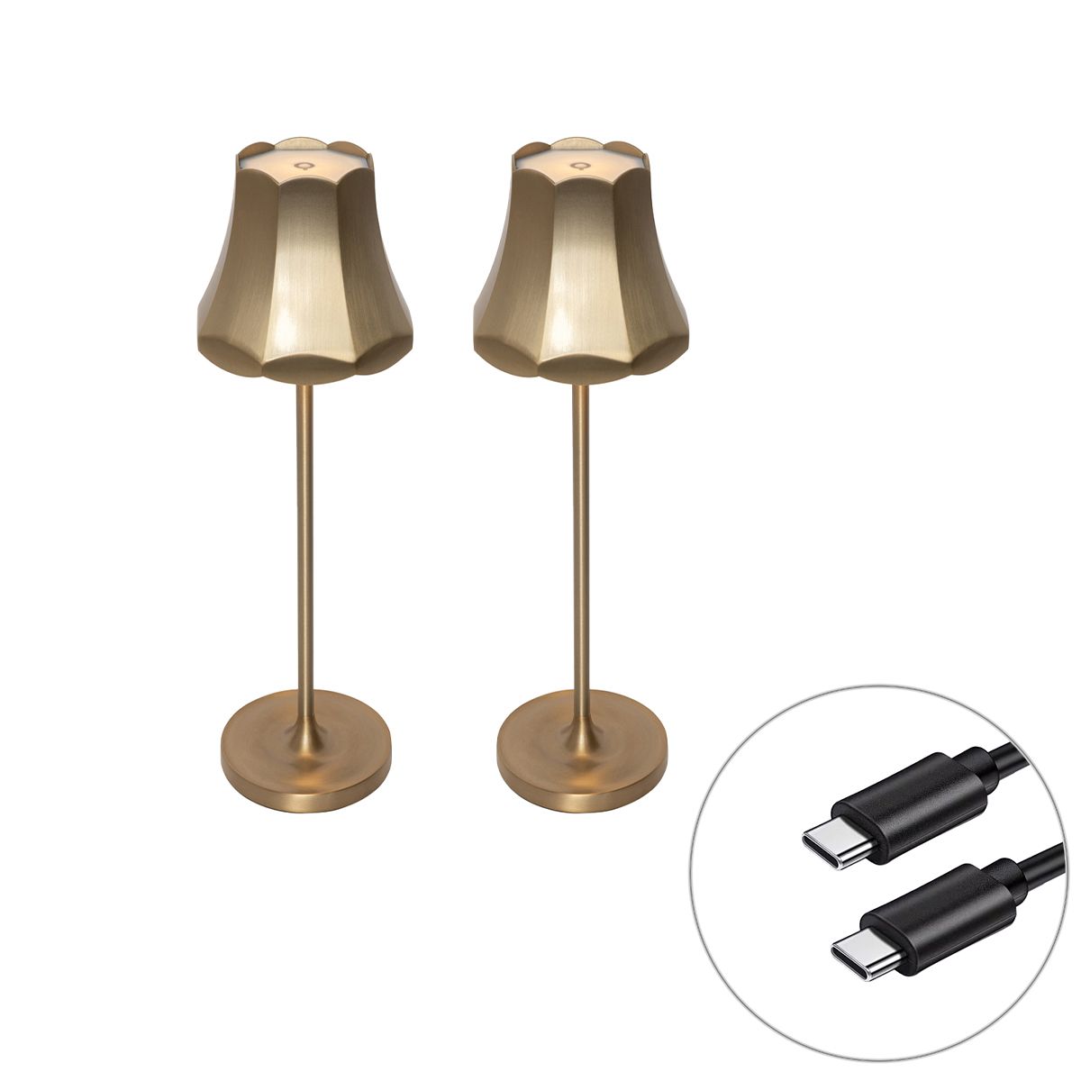 Set van 2 retro tafellampen rose goud oplaadbaar IP44 - Granny