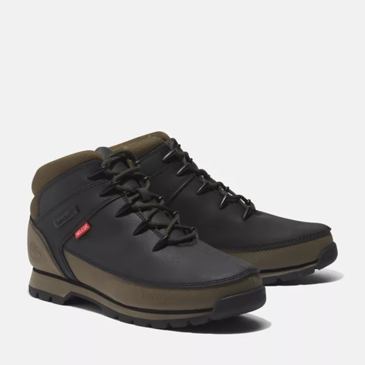 Bota de caminhada Euro Sprint Helcor para homens, nas cores verde e preta.