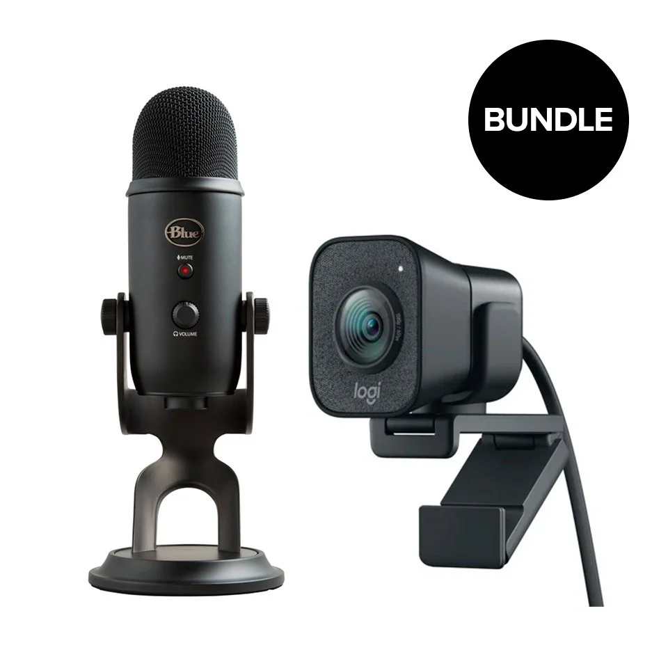 Logitech - STREAMCAM Graphite + Blue - Yeti BlackoutMicrophone- Bundle