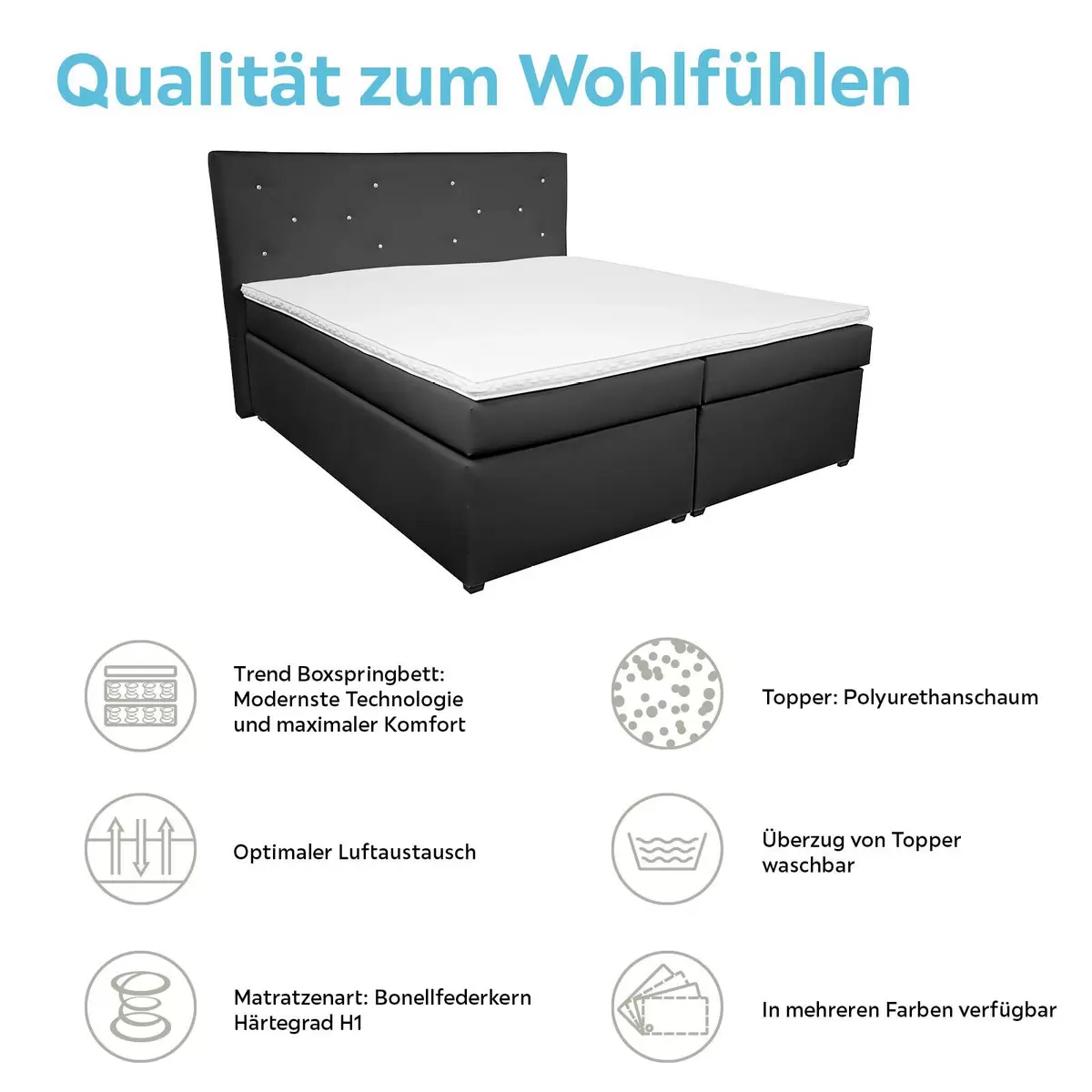Boxspringbett Luminosa 180 x 200 Anthrazit