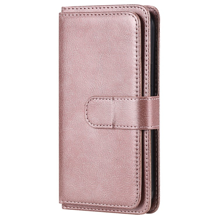 iPhone 16e Leder Tasche Flip Cover Kartenfächer mit Druckknopfverschluss - Roségold