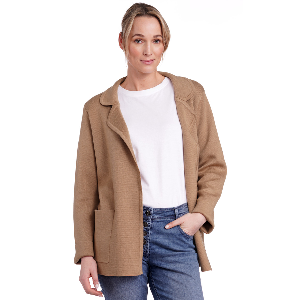 Gina Benotti Damen Strickblazer mit Reverskragen beige