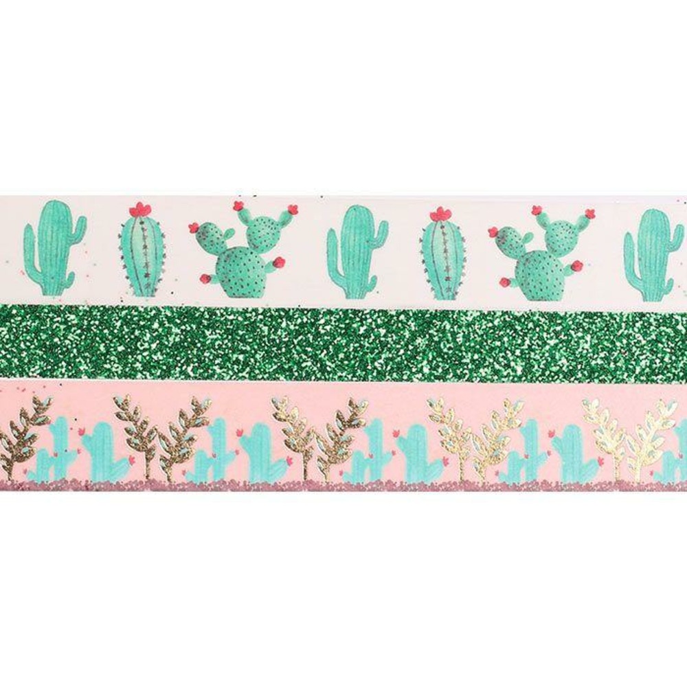 3 glitter tapes - 2 x 5 m et 1 x 2 m - cactus