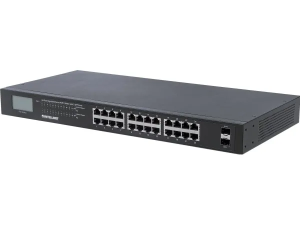 Intellinet 561242, Ikke administreret, Gigabit Ethernet (10/100/1000), Fuld duplex, Strøm over Ethernet (PoE), Stativ-montering, 1U