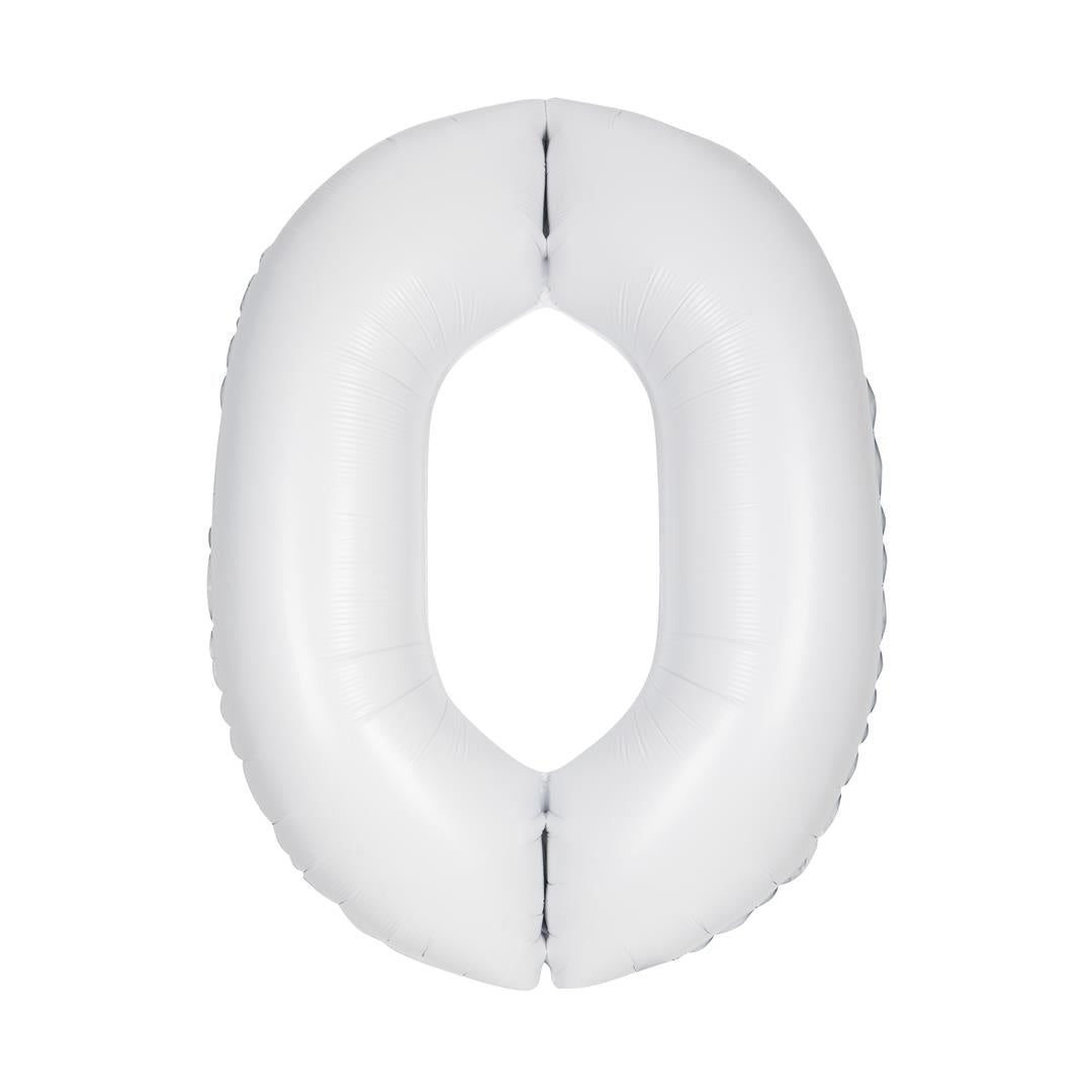 Witte Cijfer Ballon 0 Jaar Matte 86cm