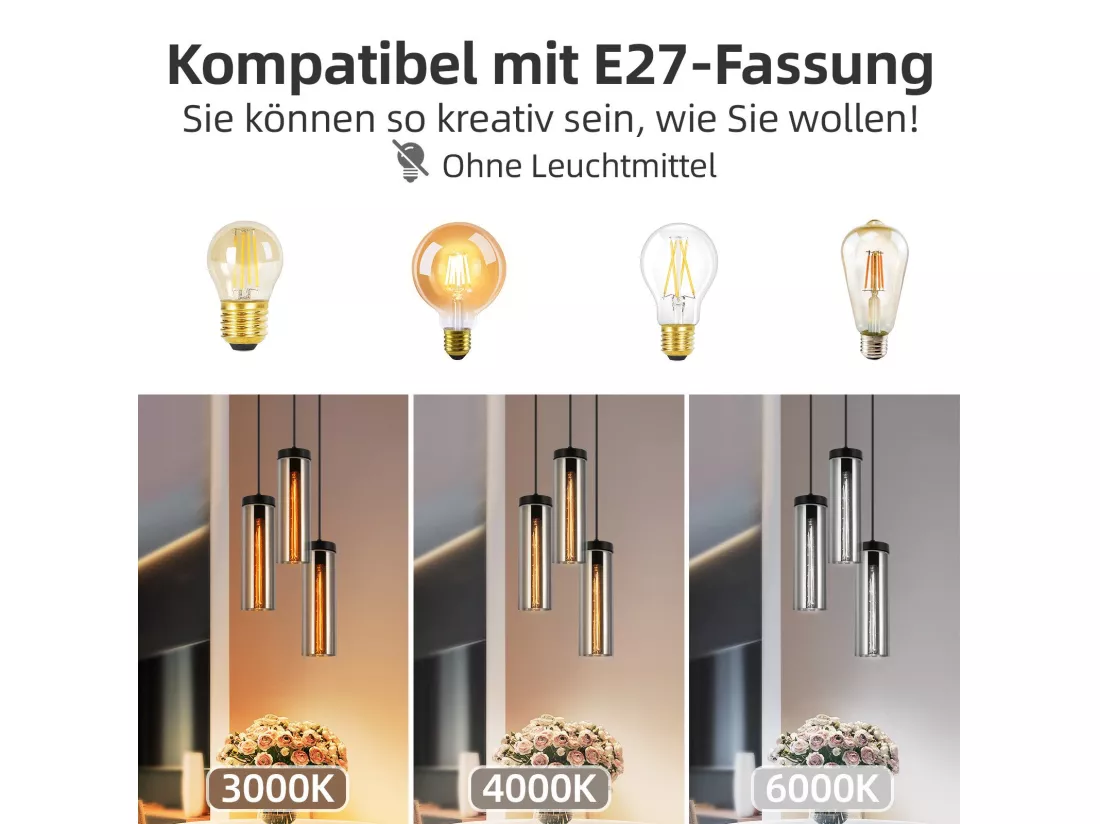 Lampe à Suspension Pour Table à Manger En Verre Noir Mat Rétro 3 Flammes E27