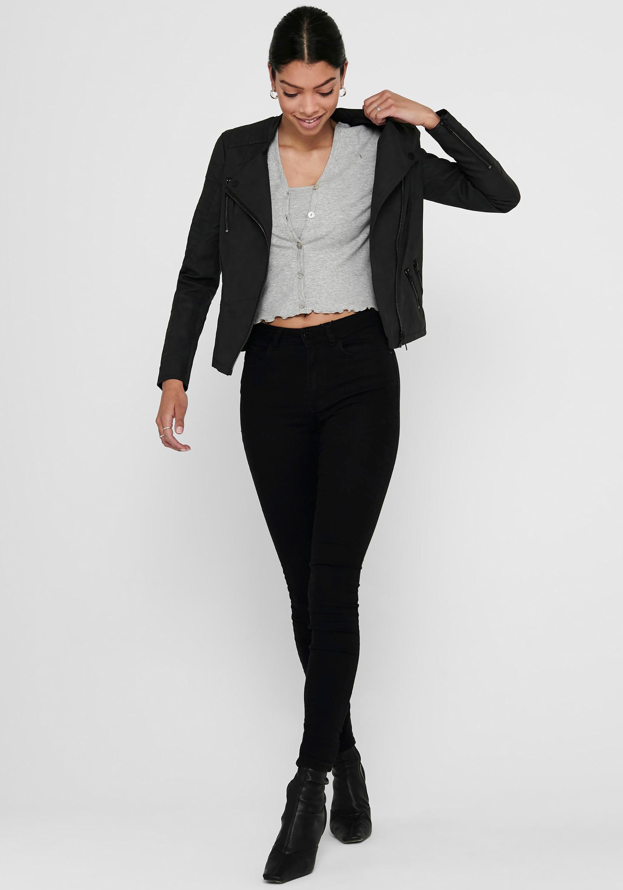 ONLY Lederimitatjacke »ONLAVA FAUX LEATHER BIKER OTW NOOS« mit Biker-Details