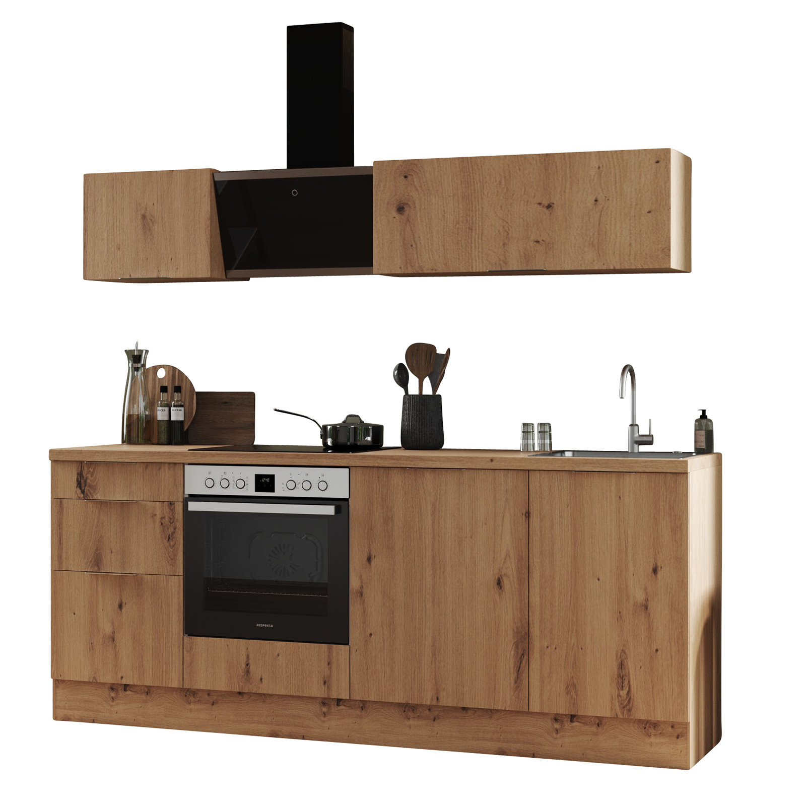 RESPEKTA Küchenblock - Artisan Eiche - mit E-Geräten - 220 cm