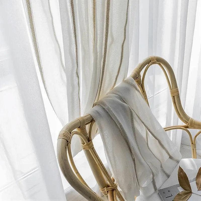 Modern Rustic Linen Striped Curtain | Gauze White Voile Curtain