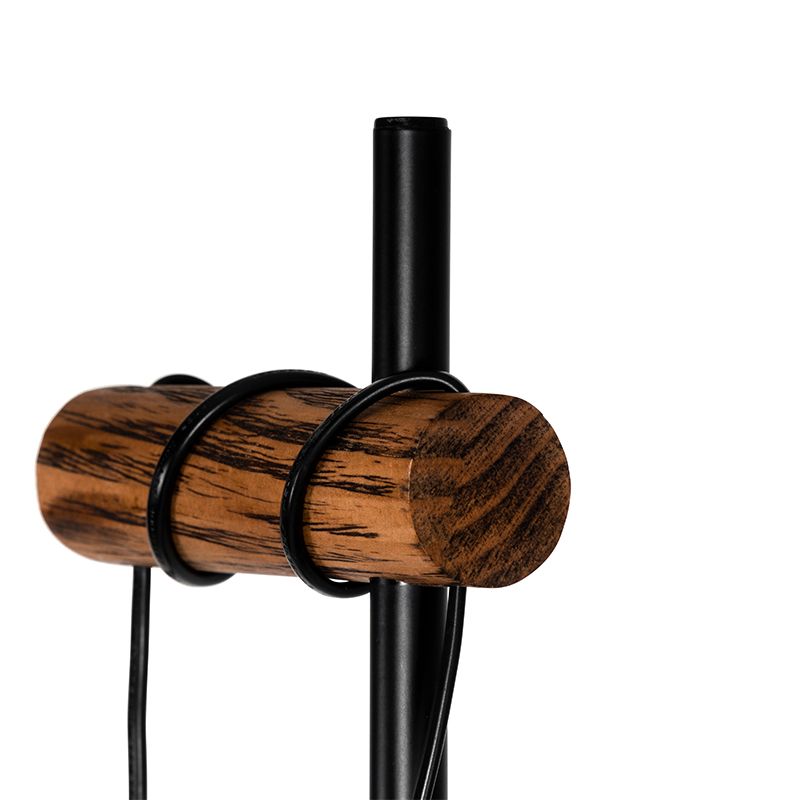 Landelijke vloerlamp zwart met hout 2-lichts - Stronk