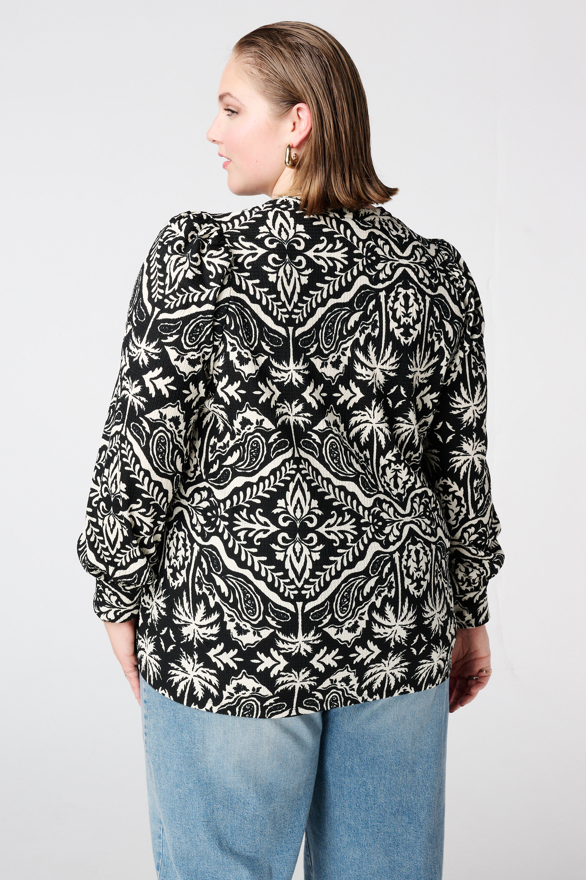 Top met sierlijke print Multi zwart-wit