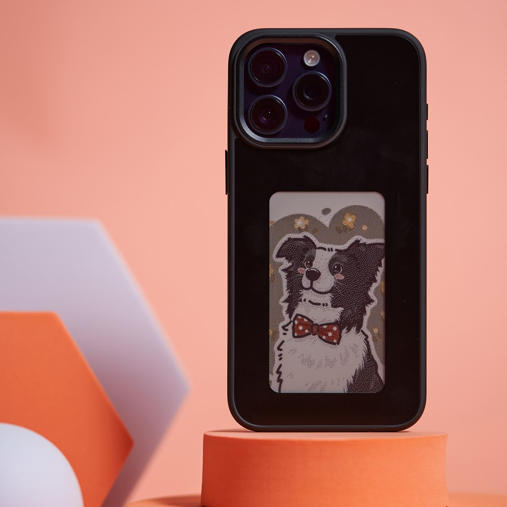 iPhone 14 Pro Max Hybrid Hülle TPU Bumper mit Acryl Rückseite   DIY E-Ink Display mit NFC Technologie - Schwarz
