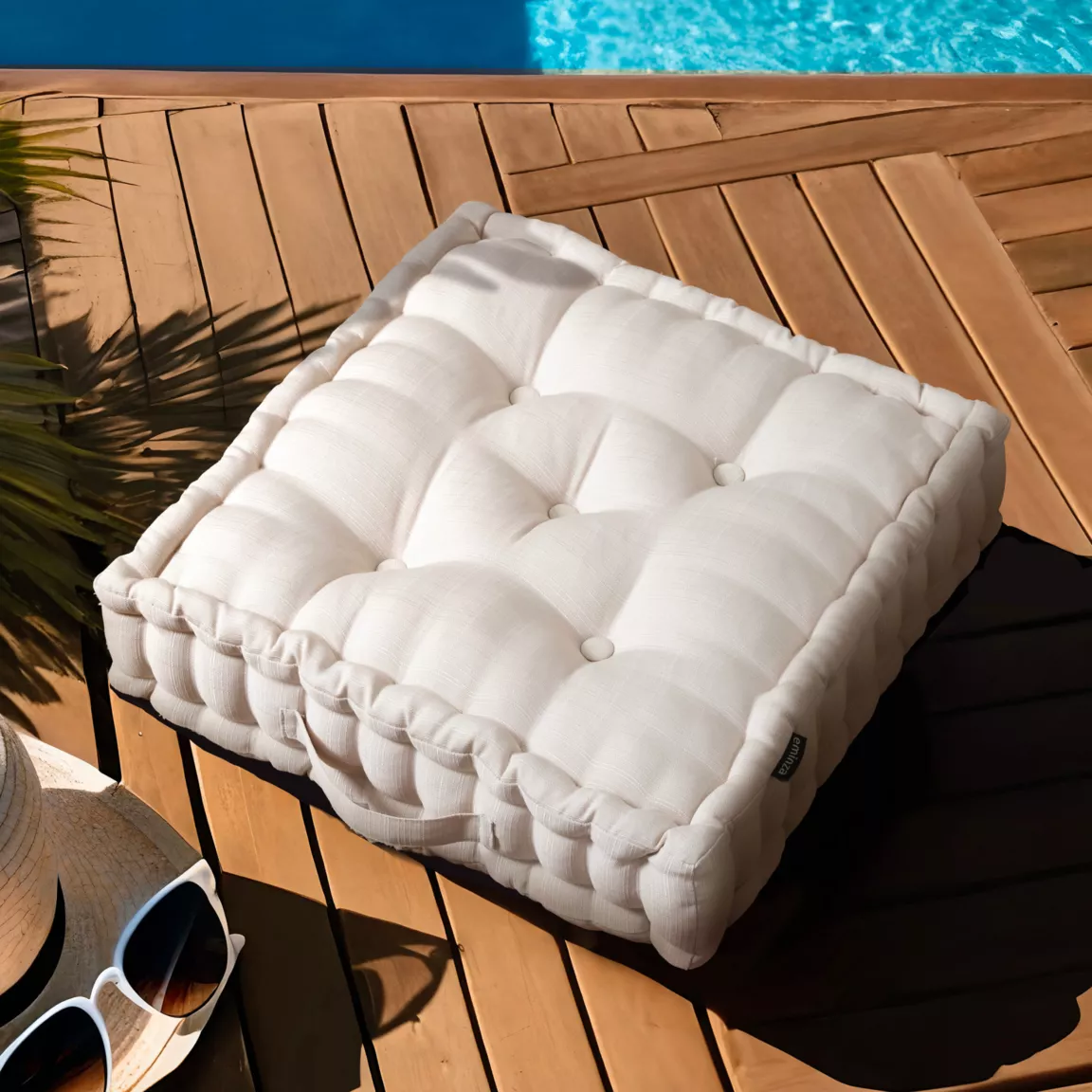 Coussin de sol extérieur capitonné (50 x 50 cm) Sunset Ecru