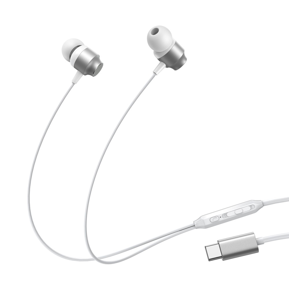 EC06 Stereo In-Ear Kopfhörer Headset mit USB C Anschluss   Mikrofon und Lautstärkeregler - Silber