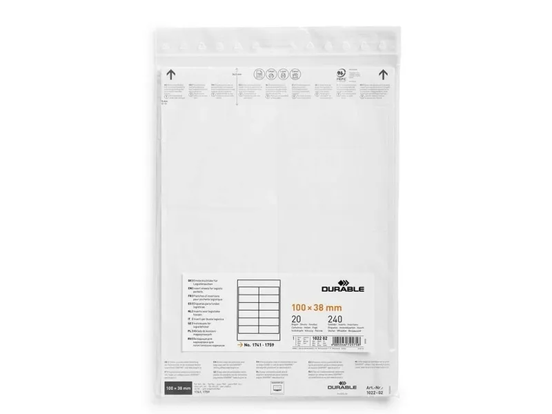 Durable Indstiksark til lagerlommer 100x38 mm hvid Laser/Inkjet - (240 stk.)