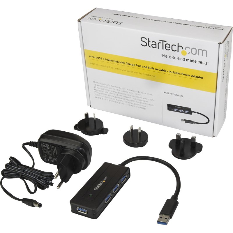 StarTech.com Hub USB 3.0 - Dock 4 Ports SuperSpeed 5Gbps avec Charge Rapide USB 3.2 Gen 1 Type-A pour PC Fixe/Portable - Alimentation par Bus USB ou Auto-Alimenté Mini/Compact - Noir