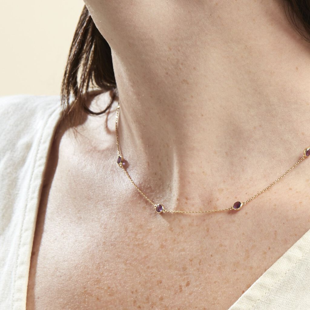 Collier Cressida Or Jaune Amethyste Violet