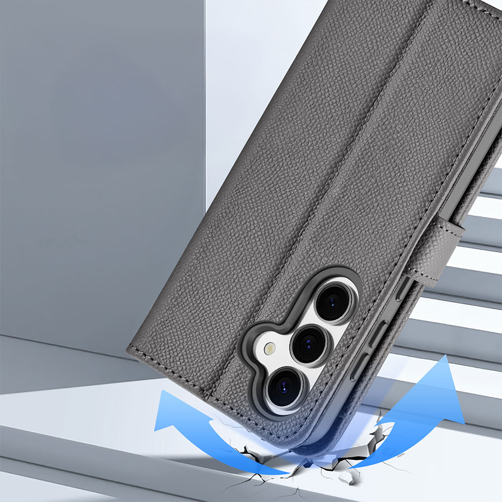 Samsung Galaxy S25  Plus Leder Tasche mit Kartenfächer   Münzfach   Magnetische Schutzhülle - Grau