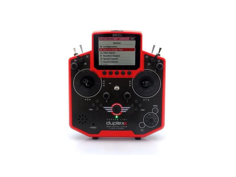 Jeti Fernsteuerung Duplex DS-12 Carbon Red 2023   R9 Empfän Handlicher Jeti Duplex 2.4 GHz Sender in «Special Edition 2023» Ausführung