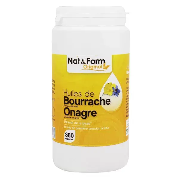 Óleo de Borragem e Prímula Original Nat & Form com Vitamina E, 360 cápsulas