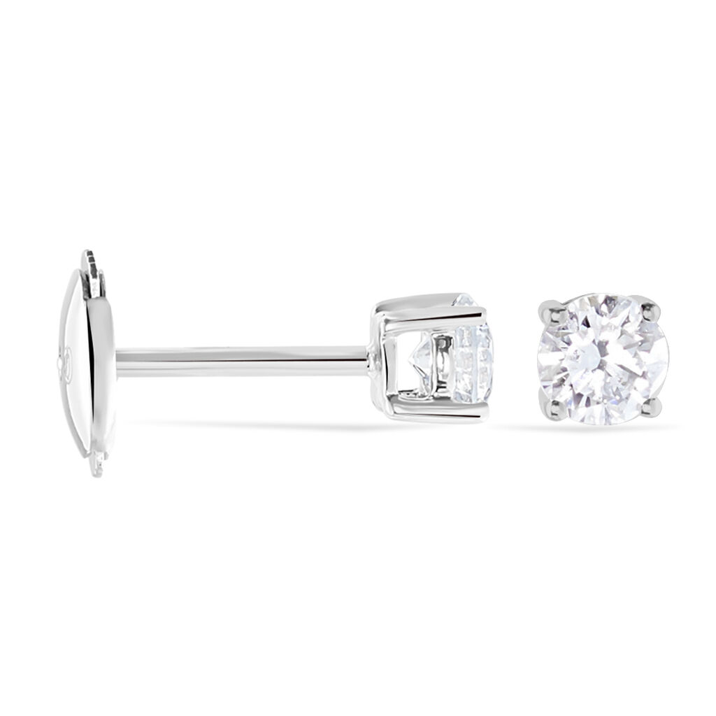 Boucles D'oreilles Puces 4 Griffes Or Blanc Diamant Synthetique