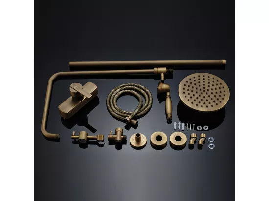 AURALUM MAX Colonne Douche Mécanique Ensemble de Douche à Double Poignée Rétro Système de Douche Réglable Kit Douche en Laiton Antique Finition Bronze