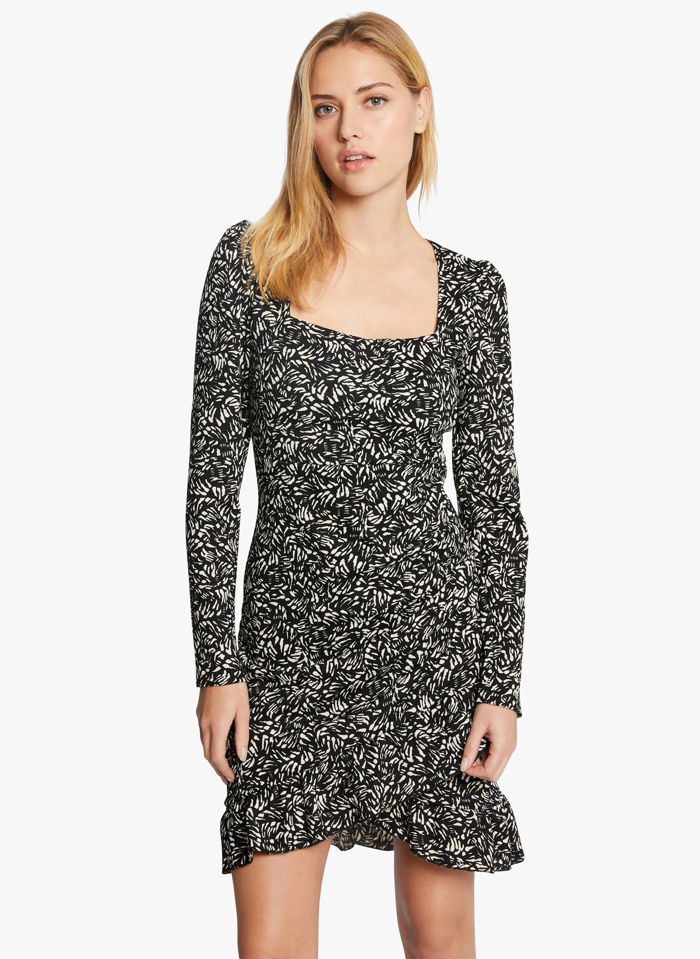 RPRINT - Robe courte à motif fantaisie | Noir