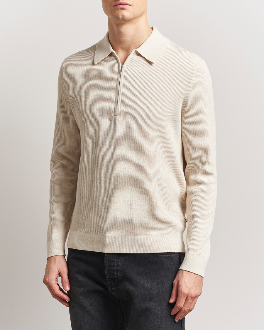 NN07 Hansie Ribbed Knitted Half Zip Ivory