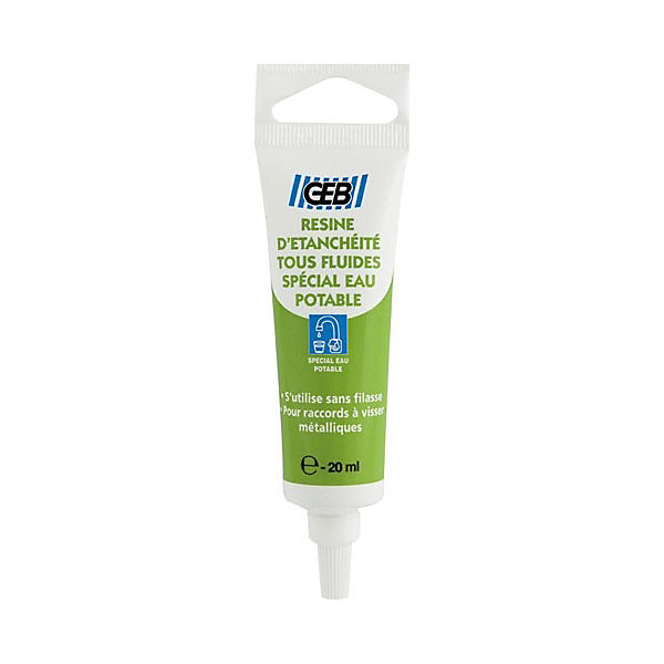Résine d'étanchéité GEB spécial eau potable pour raccords à visser métalliques en tube de 20 ml
