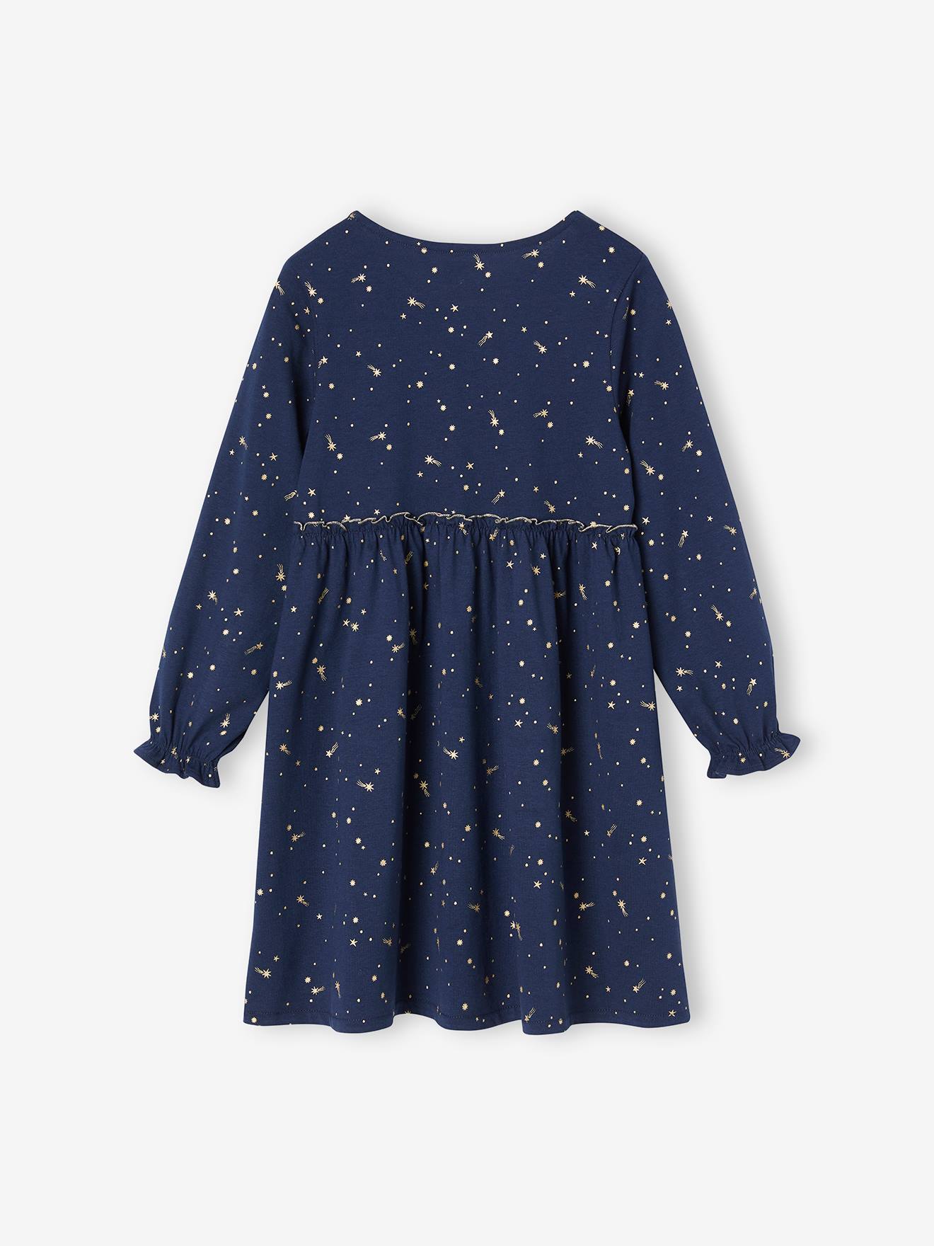 Vestido de festa azul marinho com estrelas iridescentes para meninas