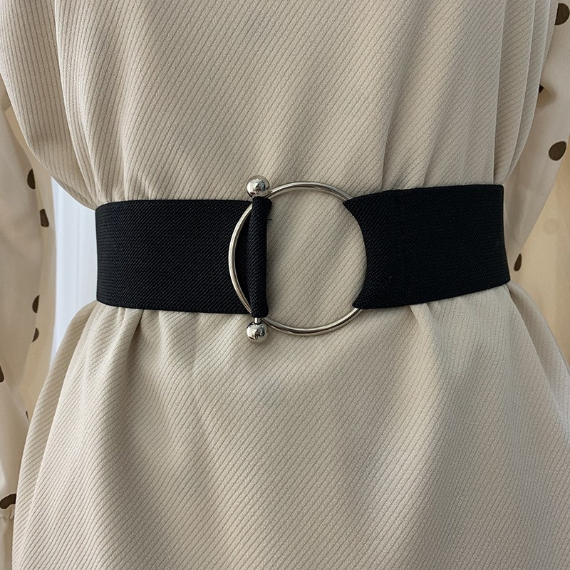 (66-100cm) Elastischer Taillengürtel Stretch Gürtel mit Schnalle - Schwarz / Silber