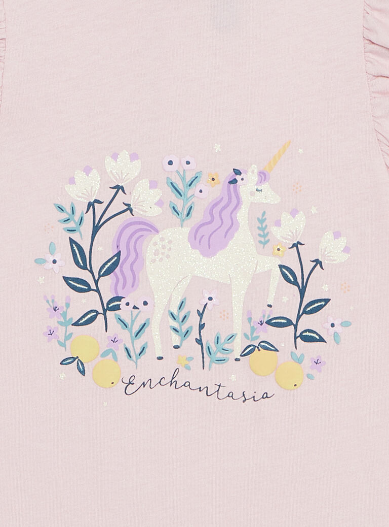 T-shirt lilas à volants et licorne fantaisie
