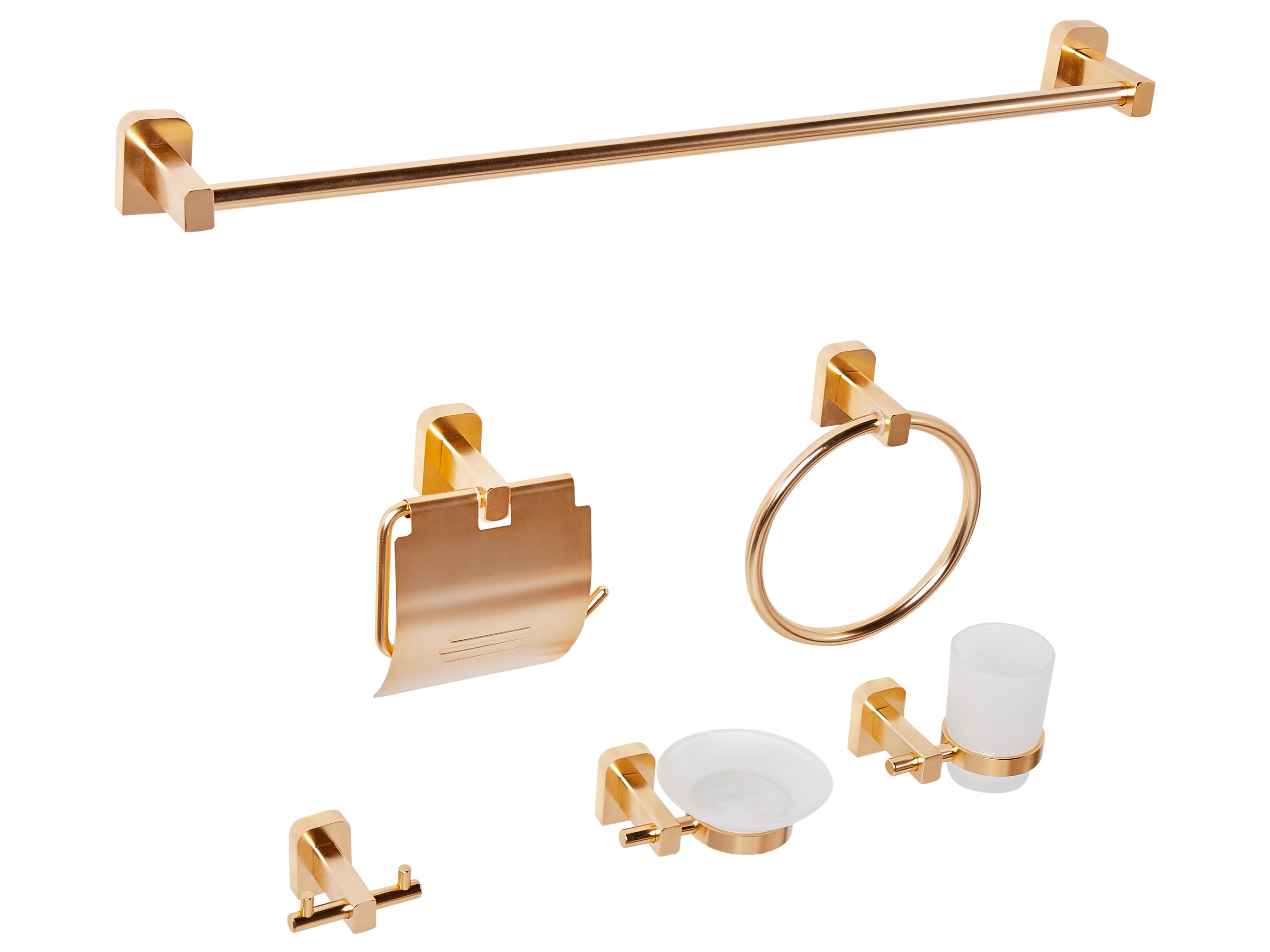 6-delige badkamer hardware set POCONE met handdoekstangen en -haken Goud