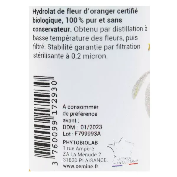 Água Floral de Flor de Laranjeira Orgânica Oemine, Grau Alimentício, 125ml