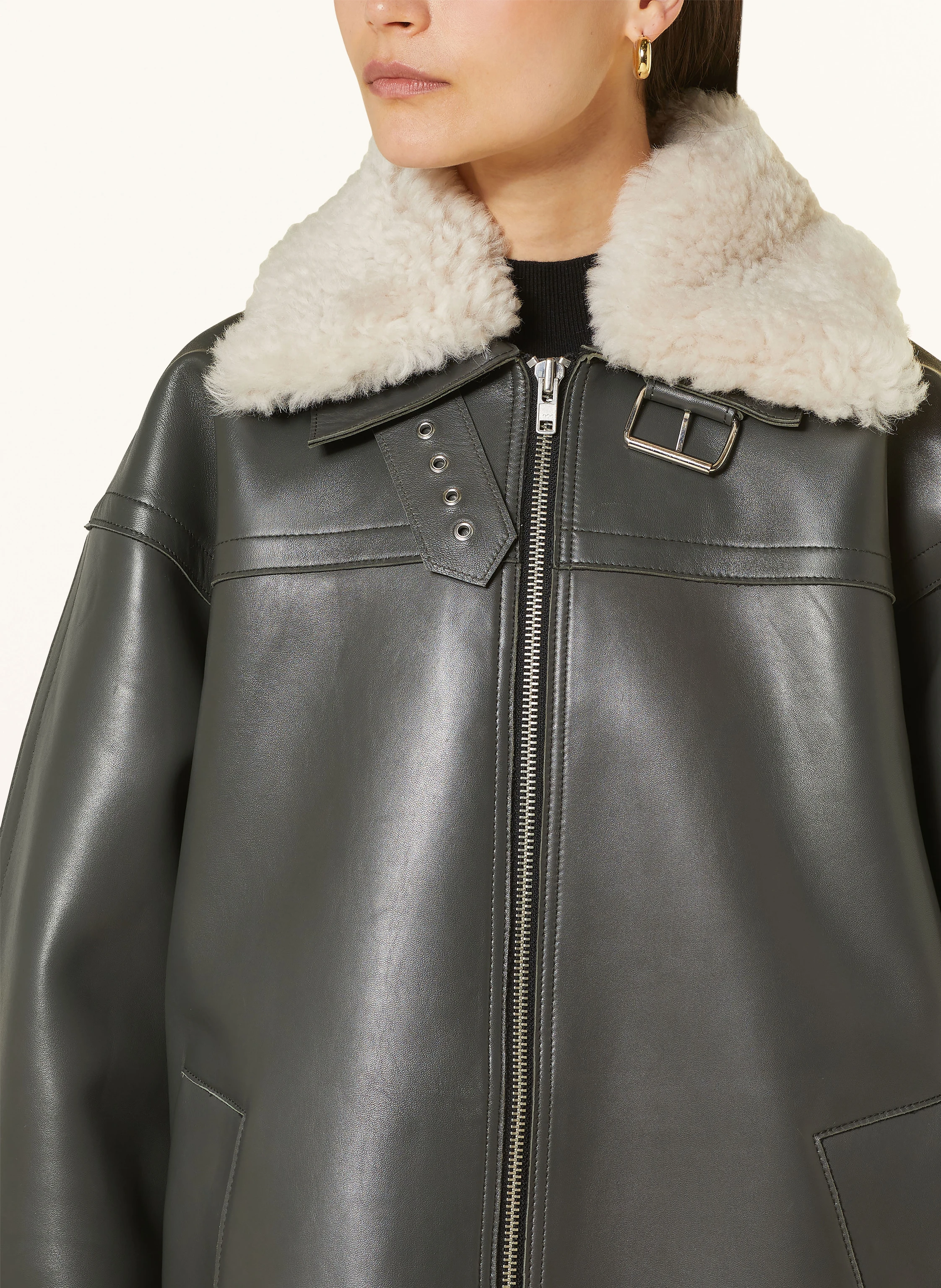 STAND STUDIO Lederjacke EMELIA mit abnehmbarem Kunstfell