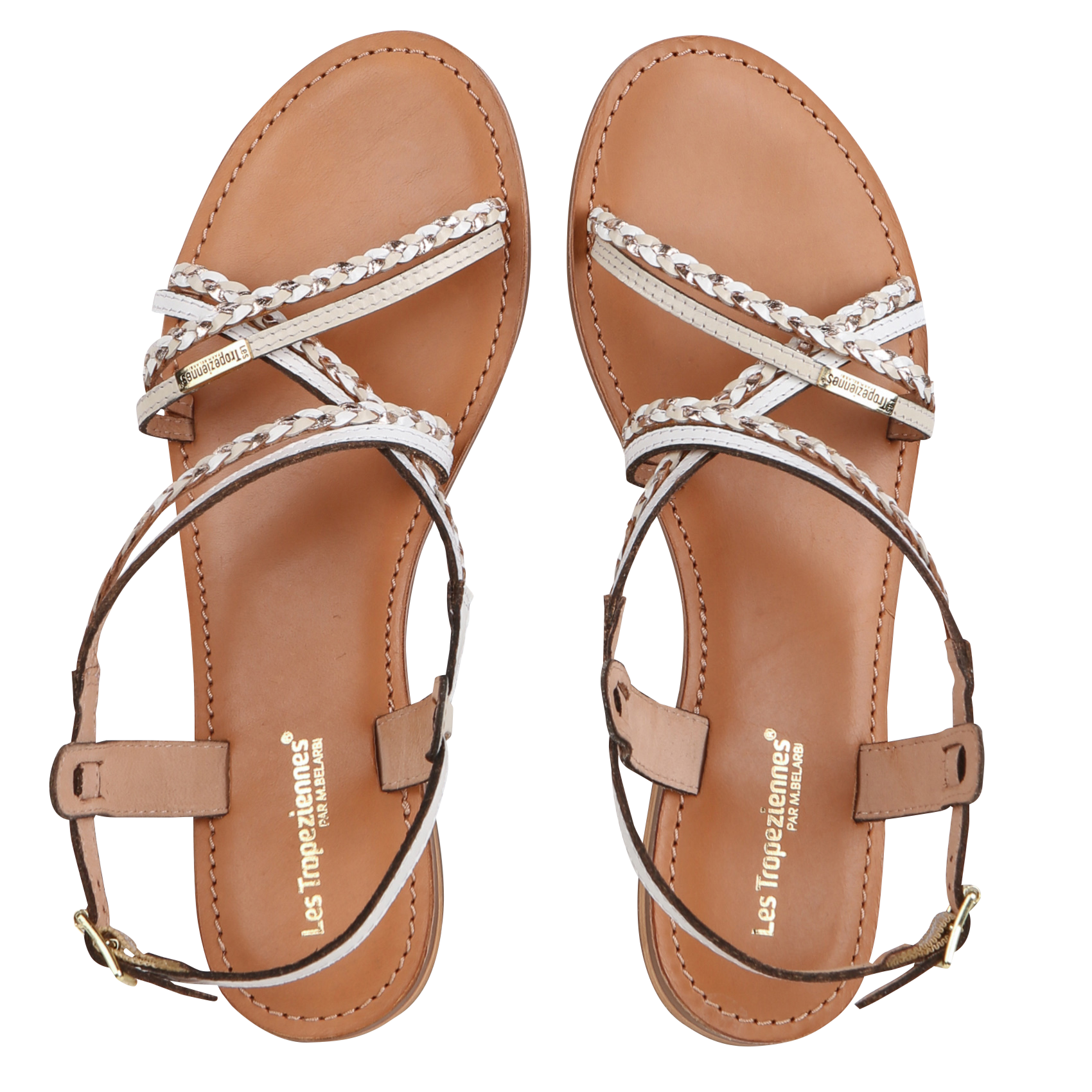 HOMONGO - Sandales plates en cuir| Beige