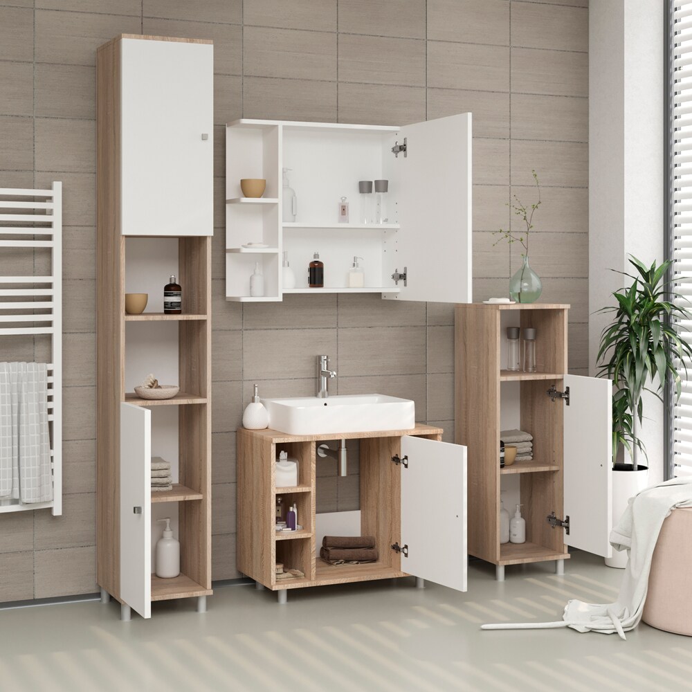 VICCO Badschrank FYNN 190 x 30 cm Eiche Sonoma - Badezimmer Hochschrank Badregal