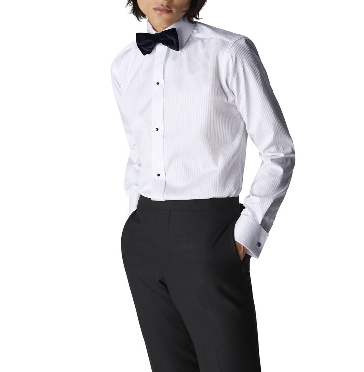 ETON White Striped Satin Tuxedo Shirt - Slim Fit Hvid