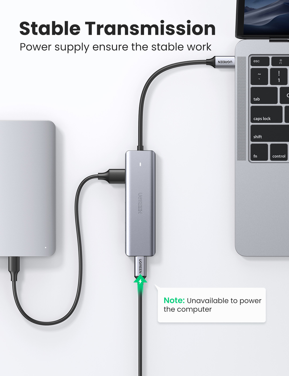 (15cm) USB C 3.0 Multiport Adapter Hub mit 4x USB A 3.0 / USB C Anschluss 5Gbit/s (70336) - Space Grau