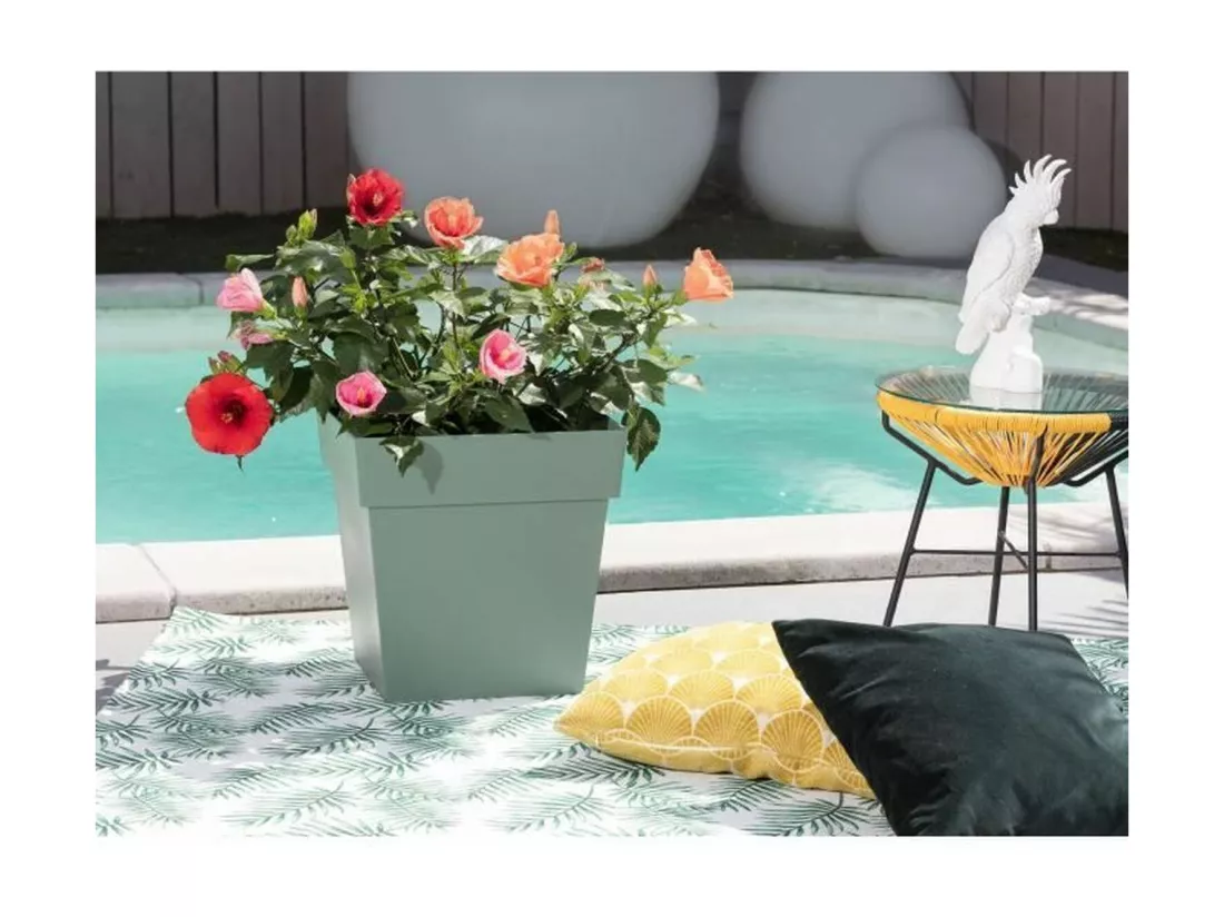 Pot de fleur carré Toscane - 32 x 32 x H 32 cm - 22 L - Vert laurier