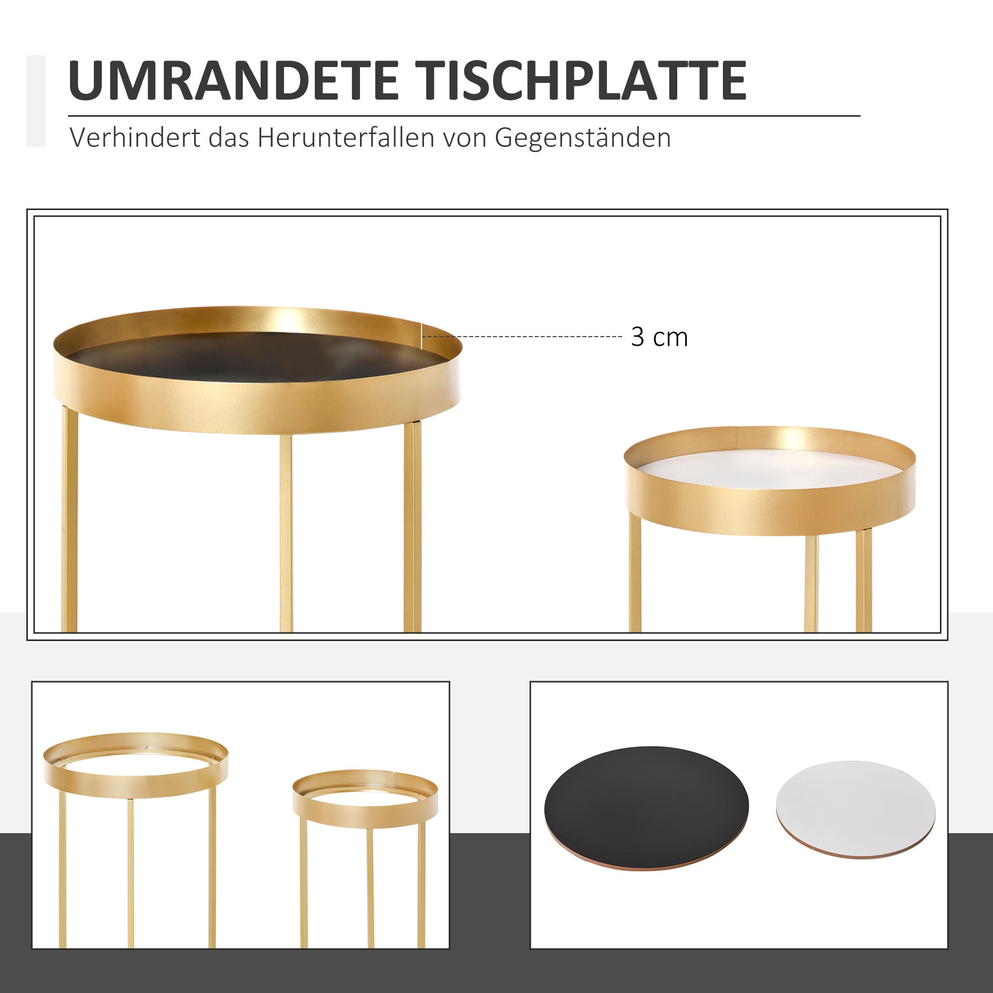 HOMCOM Couchtisch-Set mit erhöhtem Rand gold 39L x 39B x 63H cm