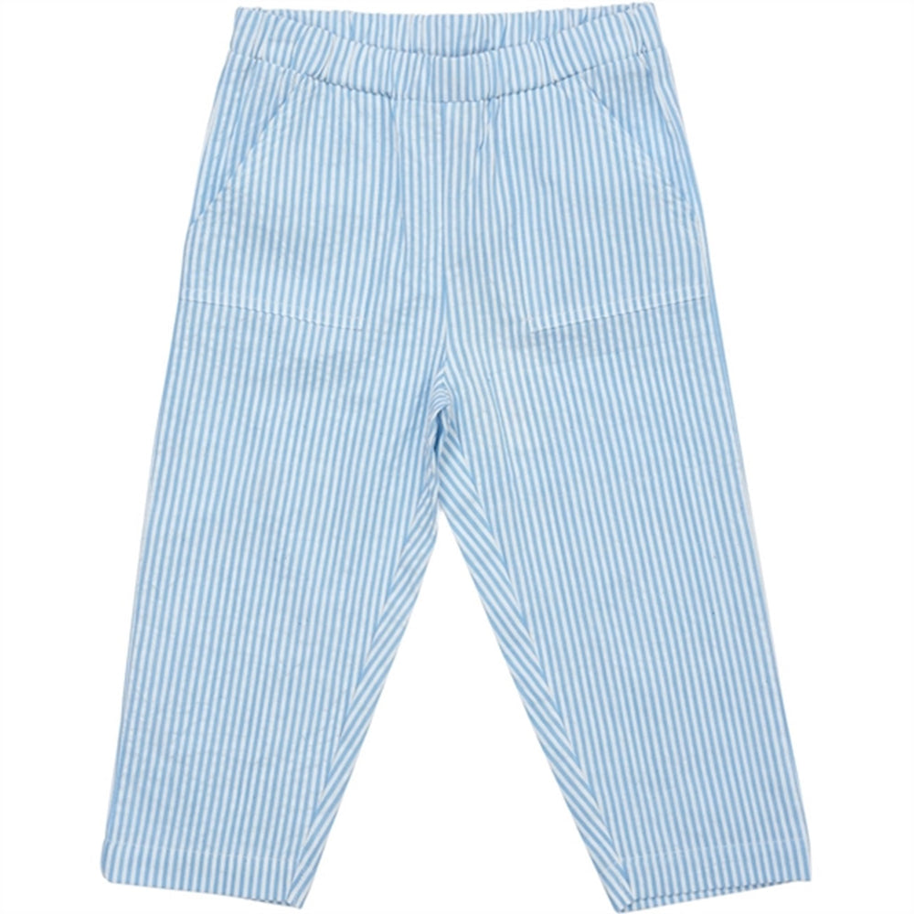 Køb COPENHAGEN COLORS Sky Blue W Cream Stripe Seersucker Bukser